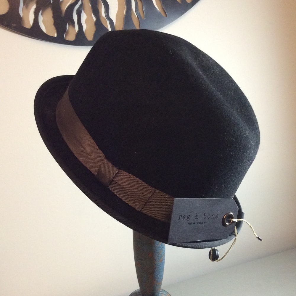 rag & bone Women’s Black Wool Fedora with Brown Band